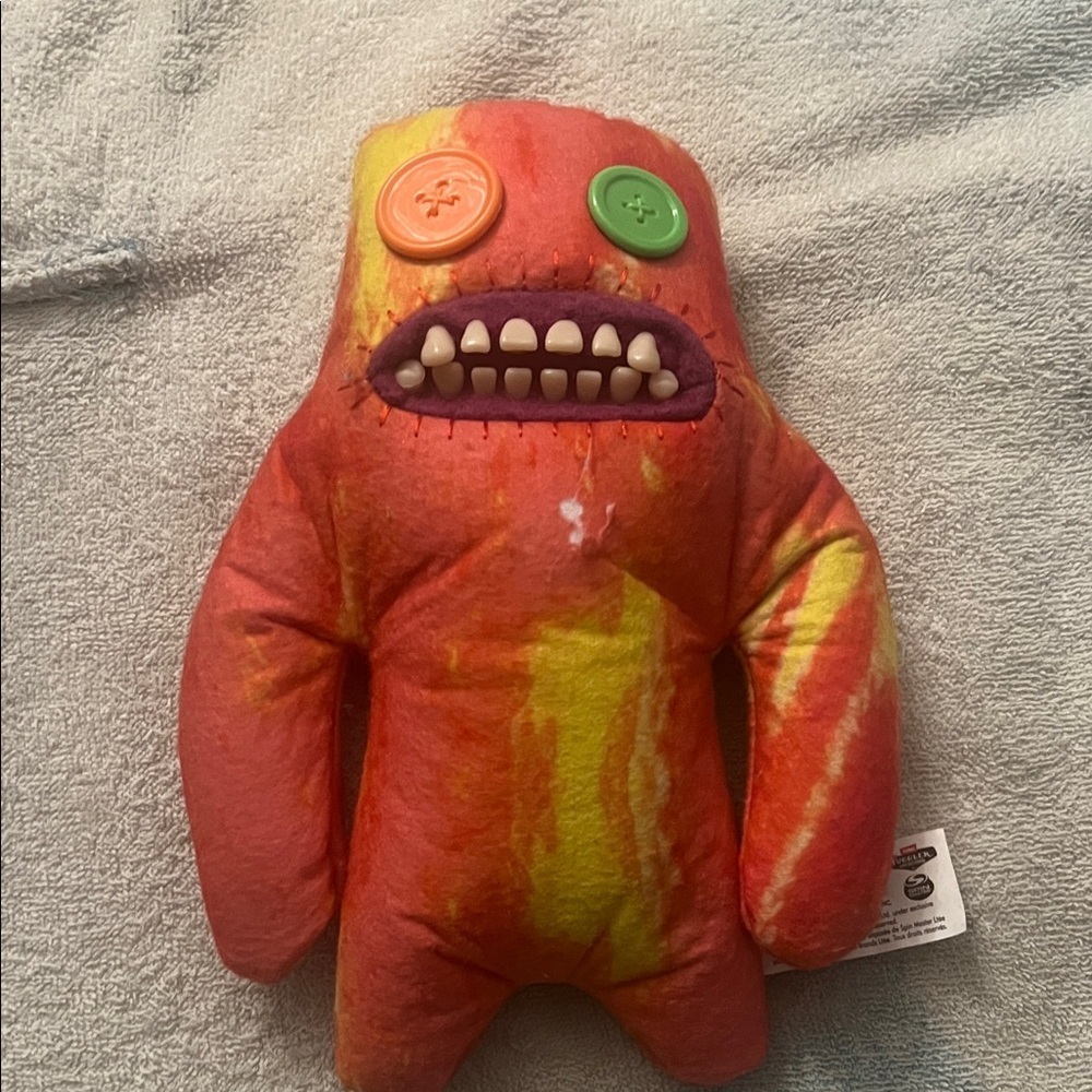 Bright Orange Monster Plush with Button Eyes